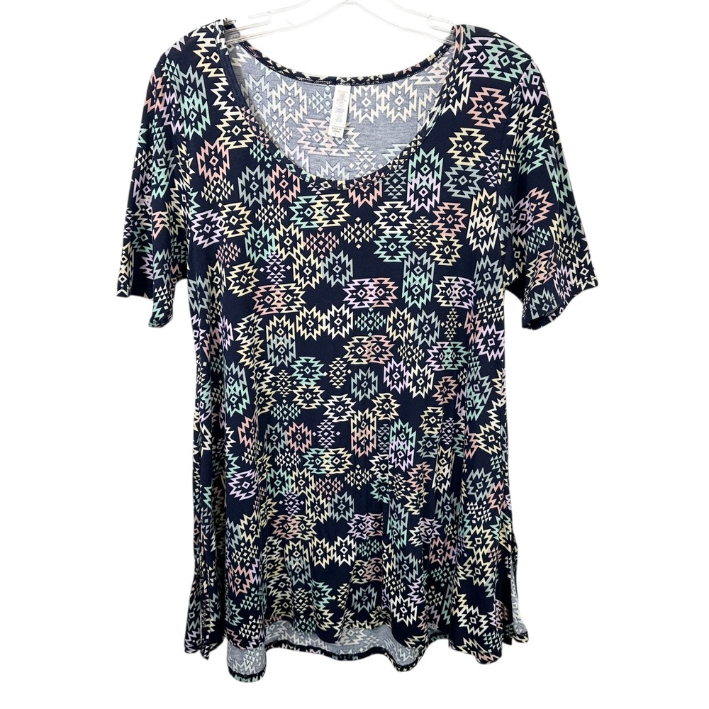 LuLaRoe Small Swing Tunic Top Tribal Geo Navy Pastel Office Boho Western‎ 417